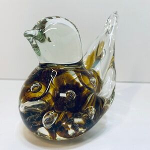 Vtg Joe Rice Brown/Amber Paperweight Glass Bird Figurine Controlled Bubbles 1998